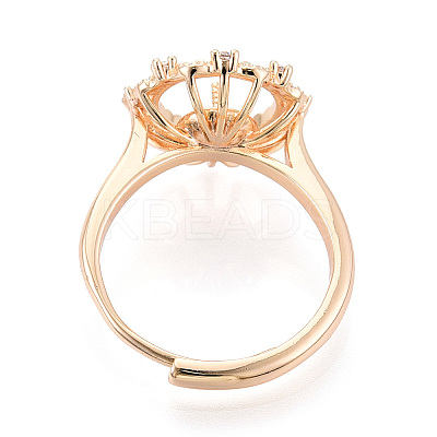 Flower Shape Brass Micro Pave Clear Cubic Zirconia Adjustable Ring Settings KK-T076-45G-1