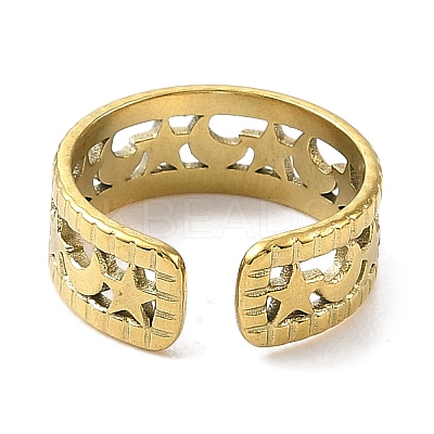 Ion Plating(IP) 304 Stainless Steel Open Cuff Ring for Women RJEW-F166-13G-01-1