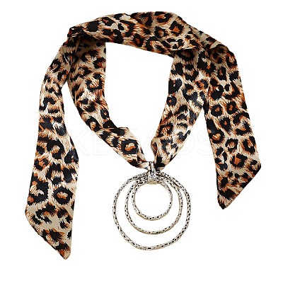 Cloth Leopard Print Scarf Necklaces with Alloy Pendant FS-WG91A7A-02-1
