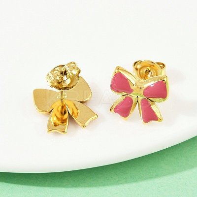 304 Stainless Steel Enamel Bowknot Stud Earrings EJEW-K268-17G-1