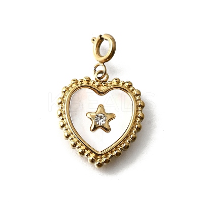 Heart with Star 304 Stainless Steel Rhinestone Pendant Decorations STAS-H202-04G-02-1