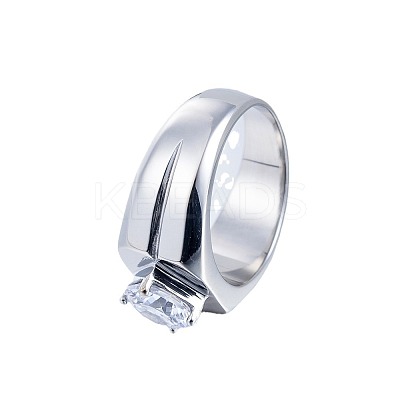 304 Stainless Steel Pave Clear Cubic Zirconia Finger Rings for Men FS-WG96A01-03-1