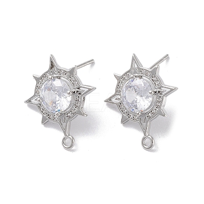Brass Micro Pave Cubic Zirconia Stud Earring Findings KK-E107-09P-1