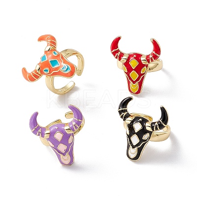 Enamel OX Head Open Cuff Ring RJEW-I086-01G-1