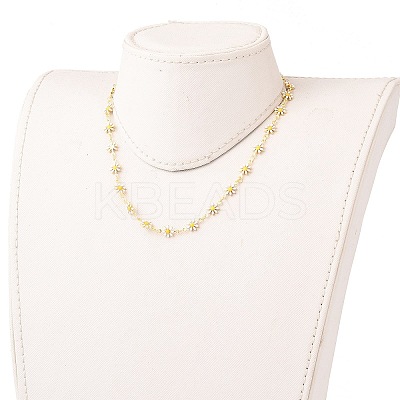 Brass Enamel Daisy Link Chain Necklaces NJEW-JN03173-1