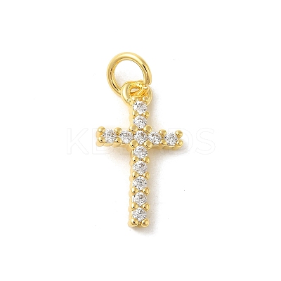 Cross Shape Rack Plating Brass Micro Pave Cubic Zirconia Pendants KK-S396-07B-1