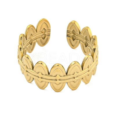 304 Stainless Steel Oval Open Cuff Ring for Women RJEW-S406-01G-03-1