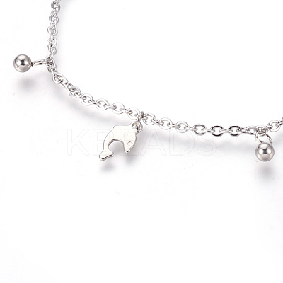 Tarnish Resistant 304 Stainless Steel Anklets with 201 Stainless Steel Charms AJEW-O028-03P-1