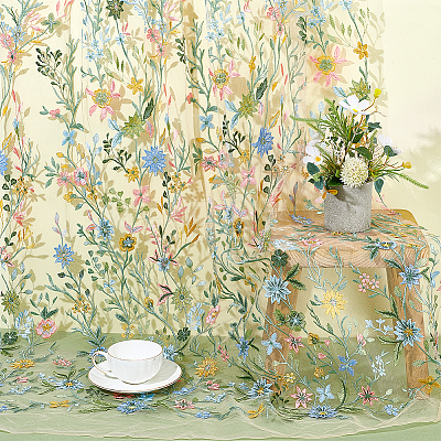 Flower Pattern Polyester Lace Fabic DIY-WH0061-019A-1