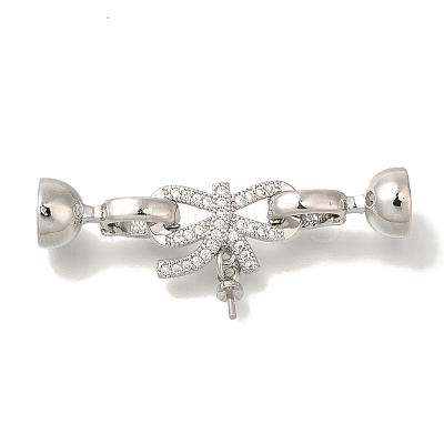 Brass Micro Pave Clear Cubic Zirconia Fold Over Clasps KK-K389-027P-1