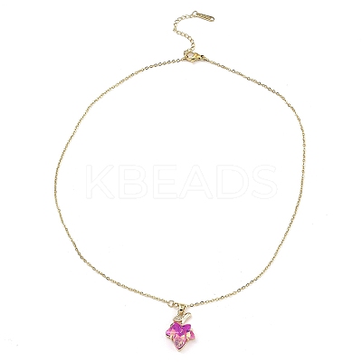 Maple Leaf Light Gold Brass Micro Pave Cubic Zirconia Pendant Necklaces NJEW-E105-14KCG-03-1