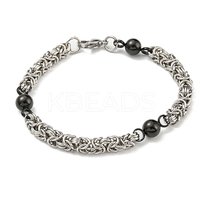 Non-Tarnish Two Tone 201 Stainless Steel Round Link & Byzantine Chain Bracelet BJEW-B078-21BP-1