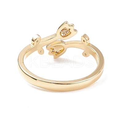Clear Cubic Zirconia Flower of Life Cuff Ring RJEW-C028-02G-1