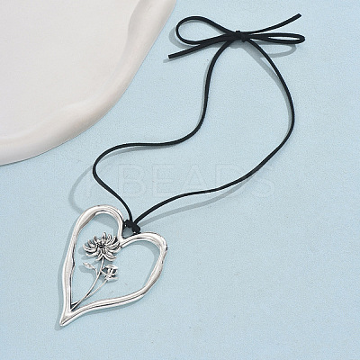 Birth Flower Heart Zinc Alloy Pendant Black Faux Suede Cord Necklaces for Women FS-WGA5BEC-11-1