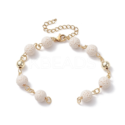 Dyed Natural Lava Rock Round Beaded Chain Bracelet Making AJEW-JB01206-01-1