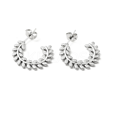 Non-Tarnish 304 Stainless Steel Olive Leaf Wrap Stud Earrings EJEW-A076-01P-1