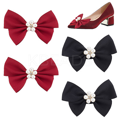 2 Pairs 2 Colors Cloth Bowknot Bridal Shoe Decoration with Plastic Imitation Pearl AJEW-PH0018-04-1