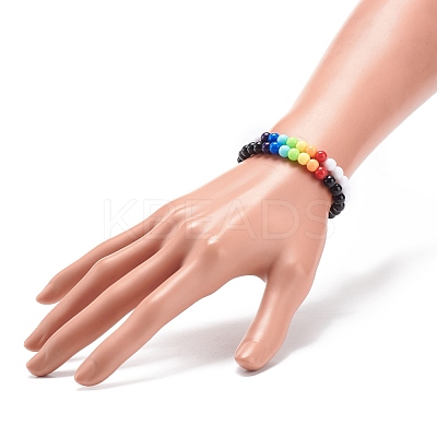 2Pcs 2 Colors Acrylic Round Beaded Stretch Bracelets Set for Kids BJEW-JB08555-02-1