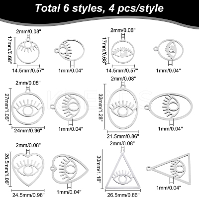 24Pcs 6 Style 201 Stainless Steel Pendants FIND-AR0002-03-1