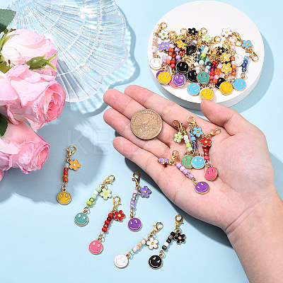 28Pcs 6 Style Alloy Enamel Smiling Face Pendant Decorations HJEW-YW00173-1