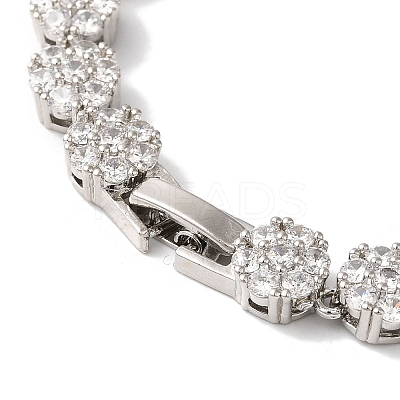 Rack Plating Brass Pave Cubic Zirconia Flower Link Necklaces for Women NJEW-B108-01P-02-1