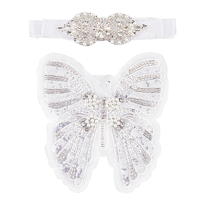 Butterfly Sequin/Paillette Embroidery Lace Applqiues DIY-FG0004-31-1