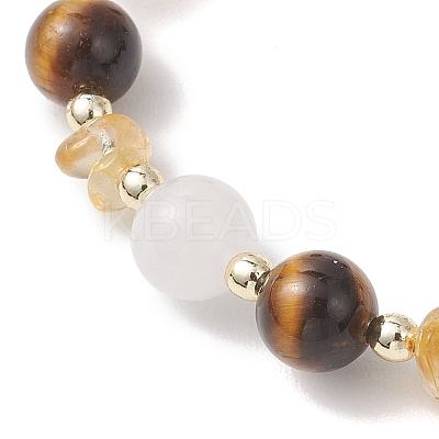 Natural Citrine & Tiger Eye & White Jade Beads Stretch Bracelets for Women BJEW-JB13186-1