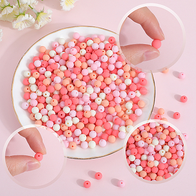 500Pcs Rubberized Style Imitated Silicone Acrylic Beads MACR-SP0001-07C-1