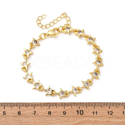 Brass Micro Pave Clear Cubic Zirconia Link Bracelets for Women BJEW-D342-01G-1
