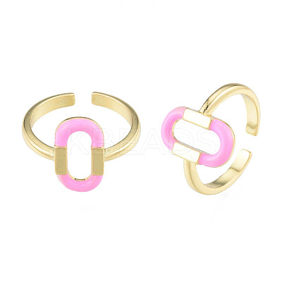 Pink Enamel Oval Open Cuff Ring RJEW-N039-104-1