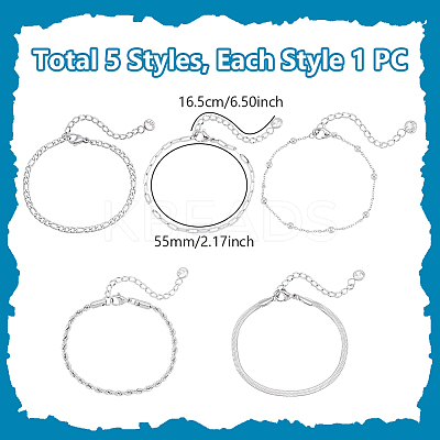 5Pcs 5 Styles Stainless Steel Chain Bracelets BJEW-UN0001-79-1