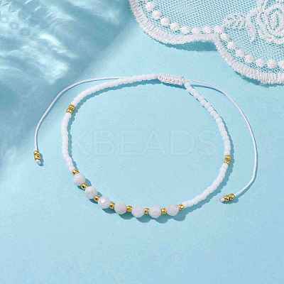 Adjustable Natural Rainbow Moonstone & Seed Braided Bead Bracelets BJEW-JB10181-01-1