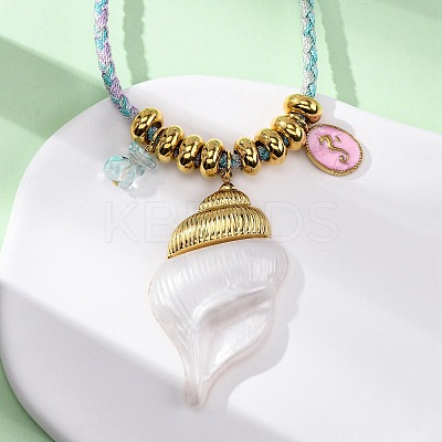 304 Stainless Steel Enamel & Natural Shell Pendant Cord Necklaces NJEW-L465-09G-02-1