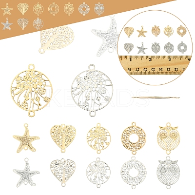 40Pcs 10 Styles Rack Plating Brass Hollow Out Connector Charms KKC-FS0001-03-1