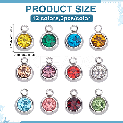 72Pcs 12 Colors 201 Stainless Steel Rhinestone Charms STAS-ME0002-32-1