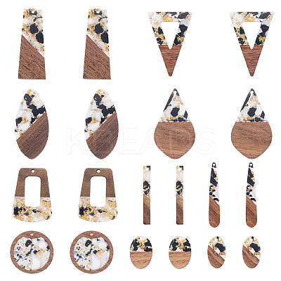 20Pcs 10 Styles Opaque Resin & Walnut Wood Pendants RESI-TA0003-69-1