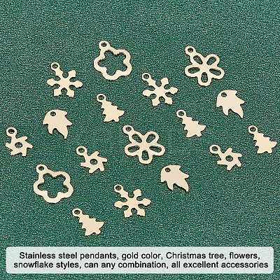 120Pcs 6 Style Christmas 201 Stainless Steel Charms STAS-UN0028-08-1