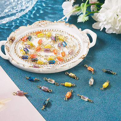 50Pcs 5 Colors Electroplate Glass Faceted Rectangle Connector Charms KK-TA0003-31-1
