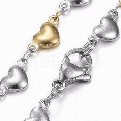 Two Tone 304 Stainless Steel Heart Link Chain Jewelry Sets X-SJEW-H103-12GP-1