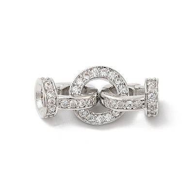 Rack Plating Brass Micro Pave Clear Cubic Zirconia Fold Over Clasps KK-A222-04A-P-1