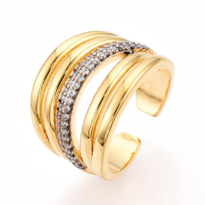 Brass Micro Pave Clear Cubic Zirconia Cuff Rings for Women KK-T074-09G-1