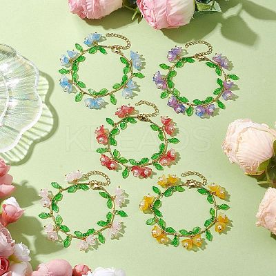 Flower Glass & Acrylic Charm Bracelets BJEW-JB10443-1