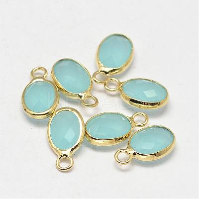 Oval Faceted Golden Tone Brass Glass Charms GLAA-O015-G-1
