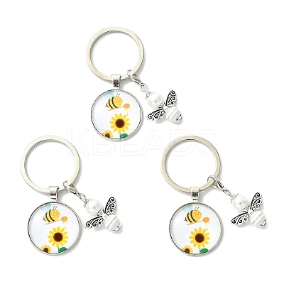 3Pcs Glass Pearl & Resin & Alloy Glass Keychains KEYC-YW00227-03-1