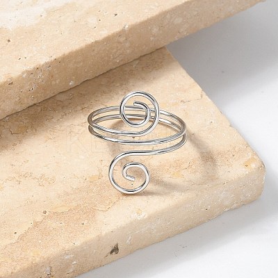 304 Stainless Steel Round Wrap Open Cuff Rings for Women Men RJEW-Z071-02A-P-1