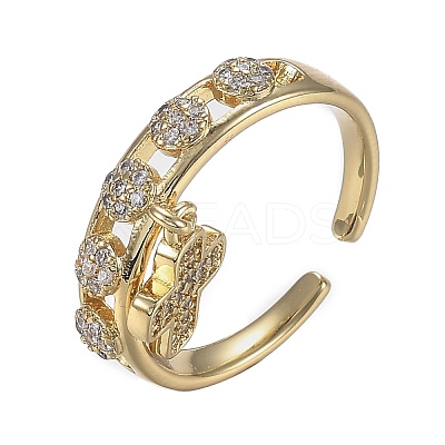 Adjustable Brass Micro Pave Clear Cubic Zirconia Cuff Rings ZIRC-Z002-15G-1