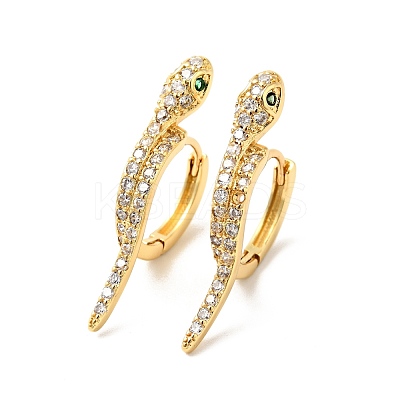 Green Cubic Zirconia Snake Hoop Earrings EJEW-G312-07G-1