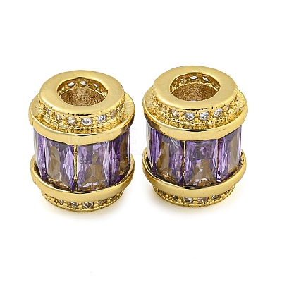 Rack Plating Brass Micro Pave Cubic Zirconia European Beads KK-F089-31G-04-1