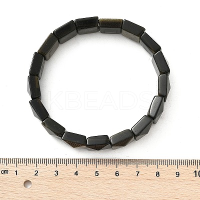 Square Natural Silver Obisdian Beads Stretch Bracelets for Women Men BJEW-C097-06P-1
