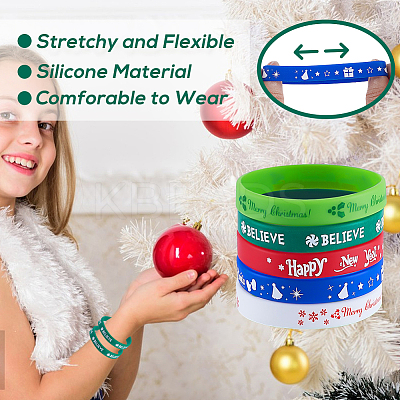 30Pcs 5 Colors Christmas Themed Silicon Cord Bracelets BJEW-CN0001-08-1